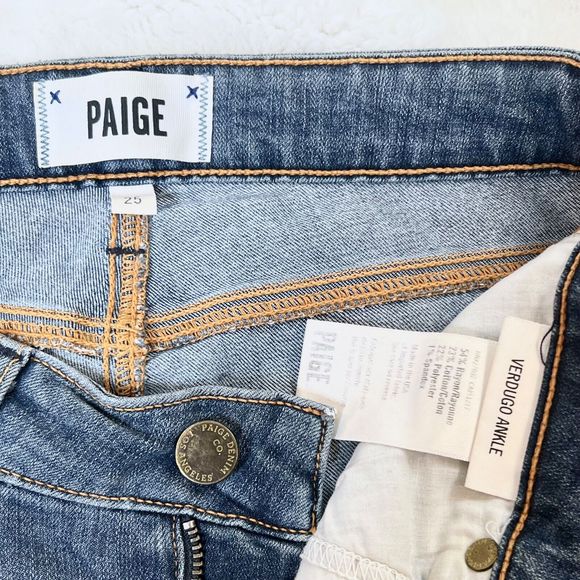 Paige Skinny Verdugo Ankle Jeans Size 25 Brady Destructed Medium Wash - Picture 8 of 8